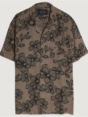 Rode Floral Short-Sleeve Button-Down Shirt - Taupe/Black